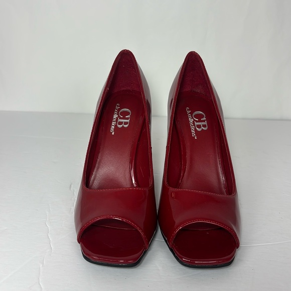 CB Collections Women’s Sz 7.5 Shoes with Heel Peeptoe RED PATENT LEATHER Org Box - Picture 6 of 11